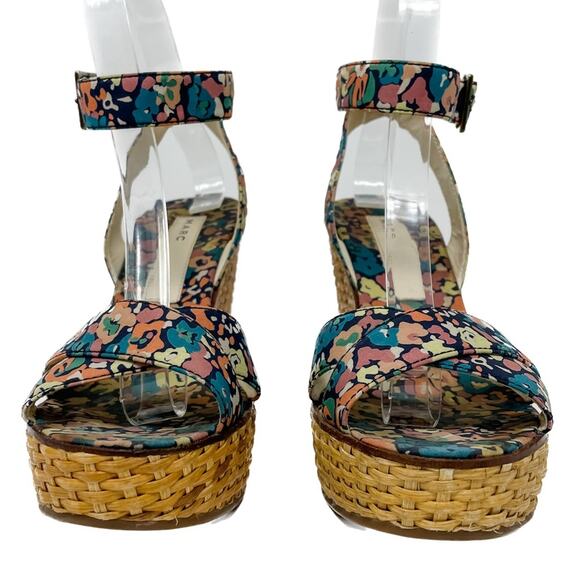 Vintage Marc Jacobs floral canvas & rattan wedge espadrilles sandals size 37 US7 - Picture 2 of 13